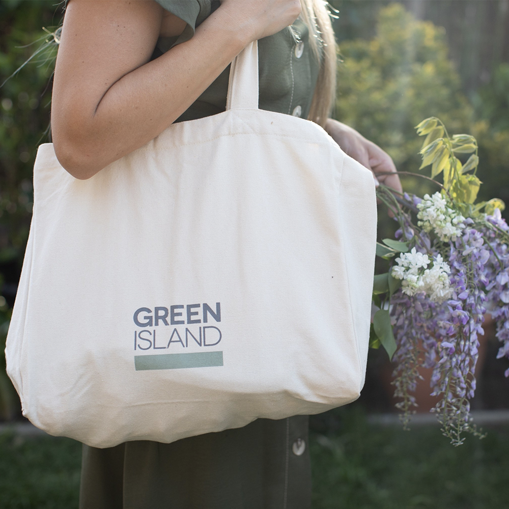 Organic Large Canvas Tote Bag Green Island